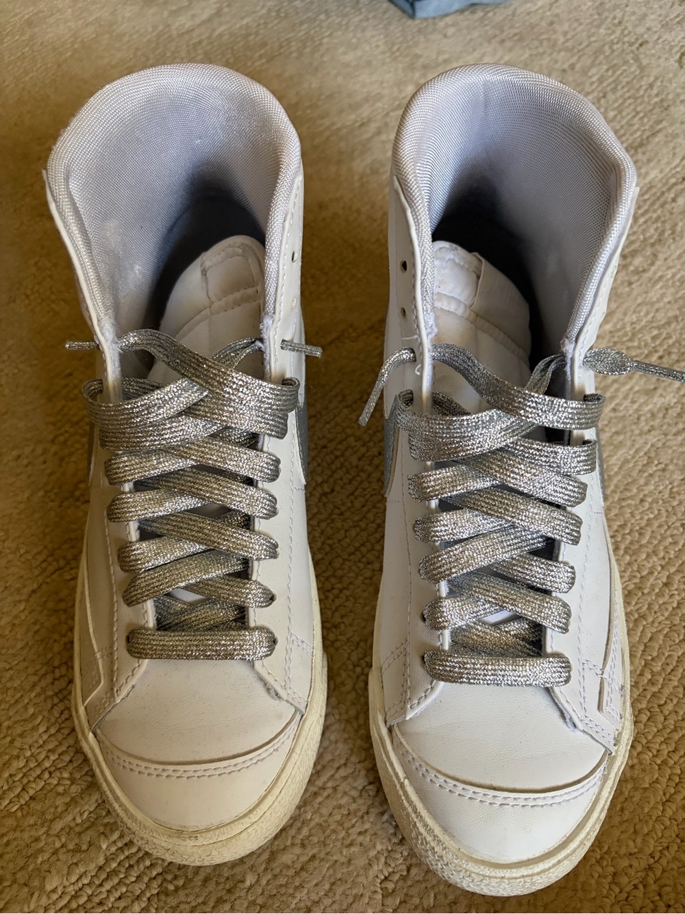 White High-Top Nike Trailblazers with Silver Laces